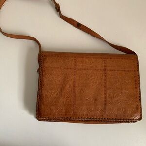 Vintage Hand Tooled Embossed Leather Crossbody Bag